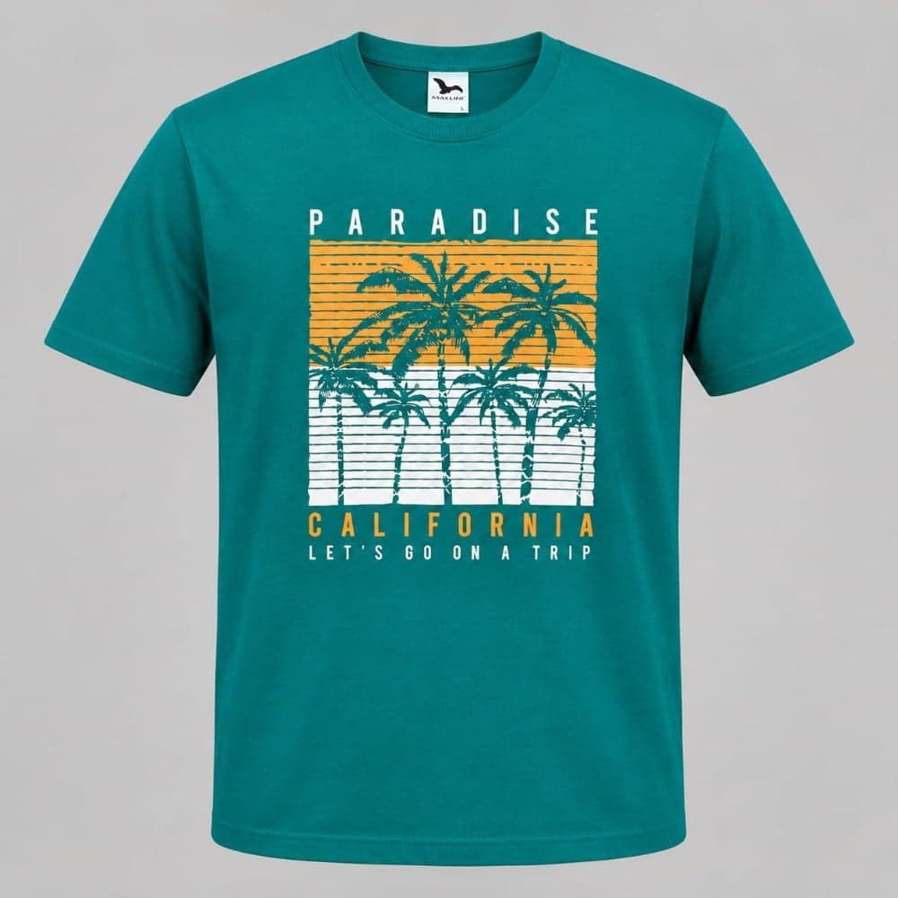 Men's California Paradise Tropical Graphic Teal T-Shirt