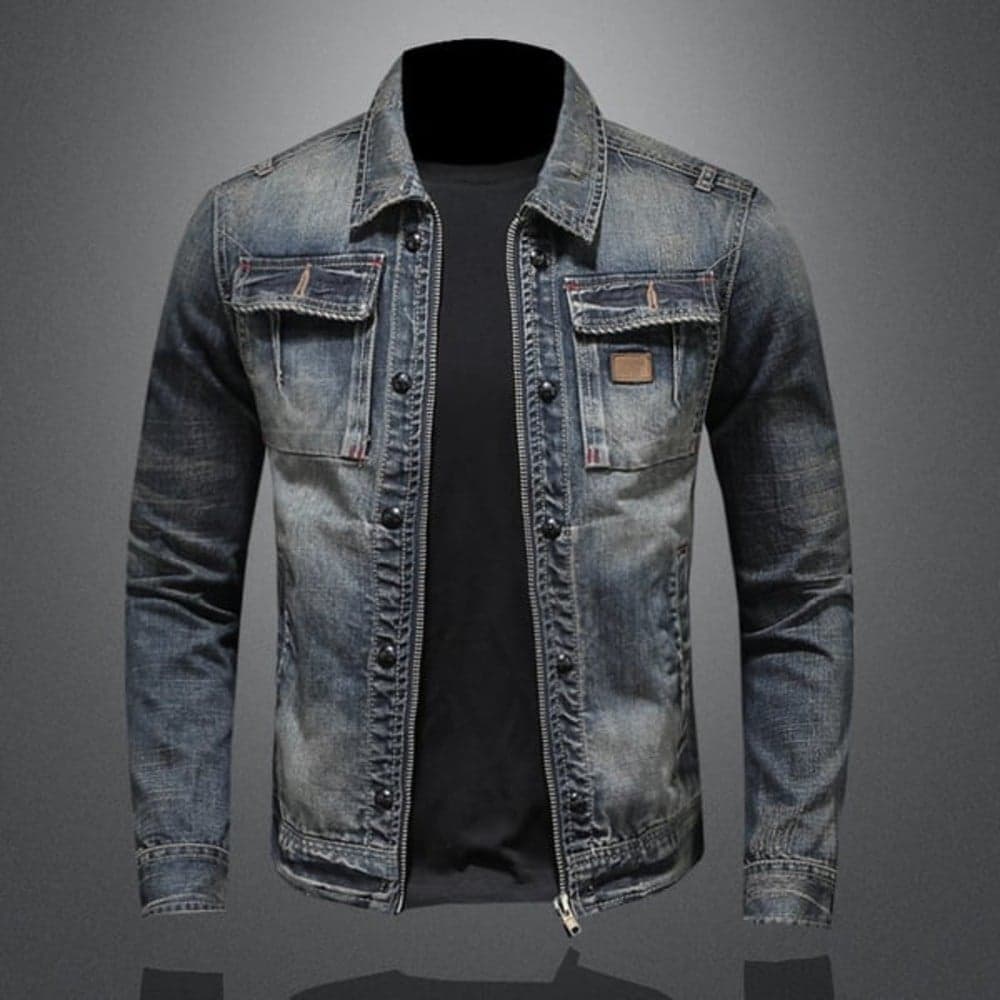 Autumn Motorcycle Fashion Denim Jacket Trendy Korean Style Men's Slim Fit Workwear Retro Casual Stylish
