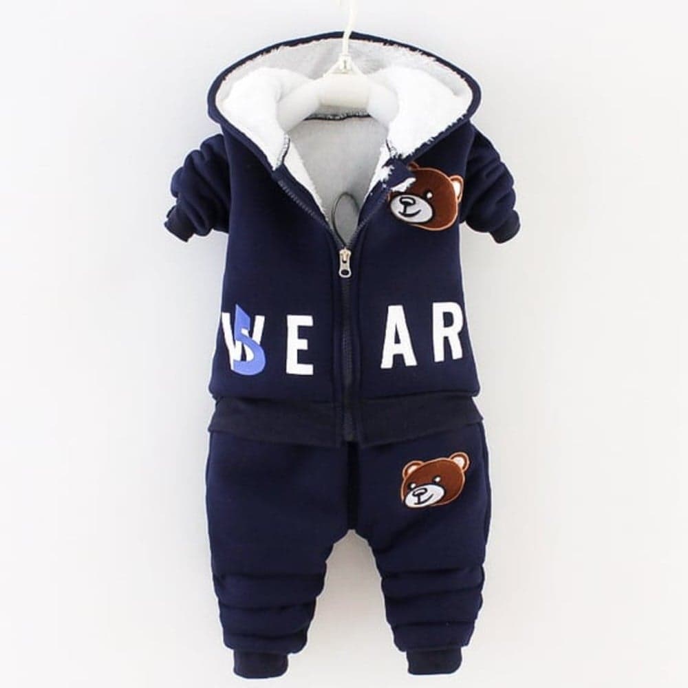 Cute Bunny & Bear Fleece-Lined Winter Tracksuit Set for Toddlers & Infants (2-Piece)